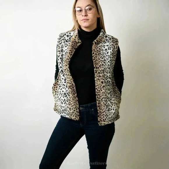 Vintage 1990s Leopard Animal Print Cobblestone Canyon Cheetah Faux Fur Vest - S - Picture 6 of 10